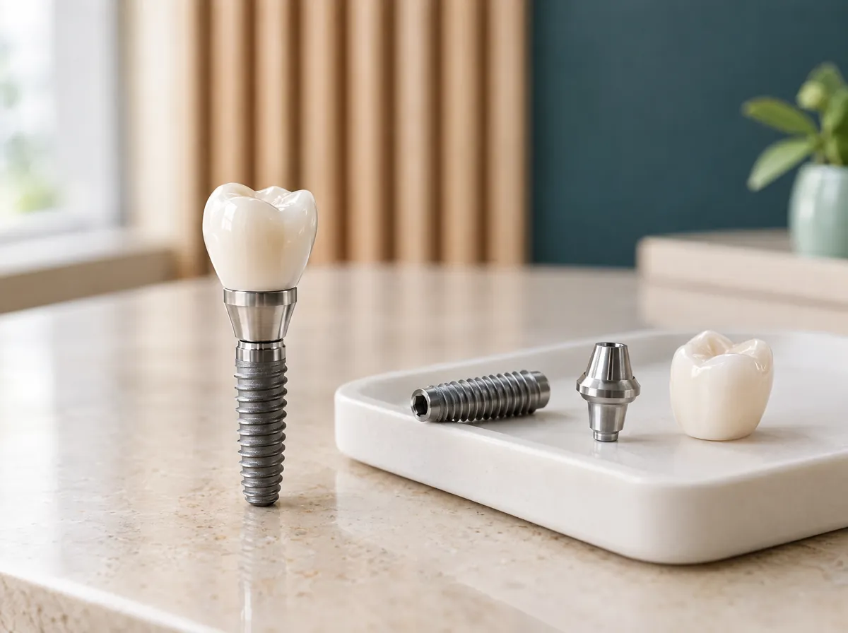 Implante dentário com pilar e coroa de cerâmica